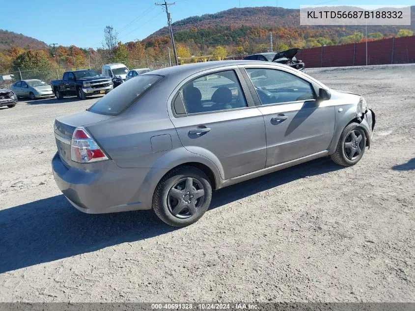 2007 Chevrolet Aveo Ls VIN: KL1TD56687B188332 Lot: 40691328