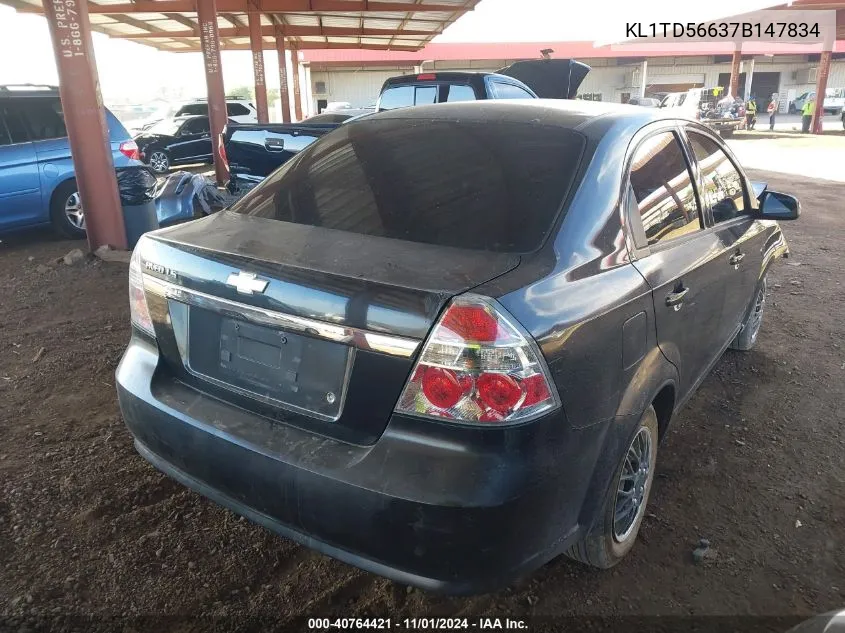 2007 Chevrolet Aveo Ls VIN: KL1TD56637B147834 Lot: 40764421