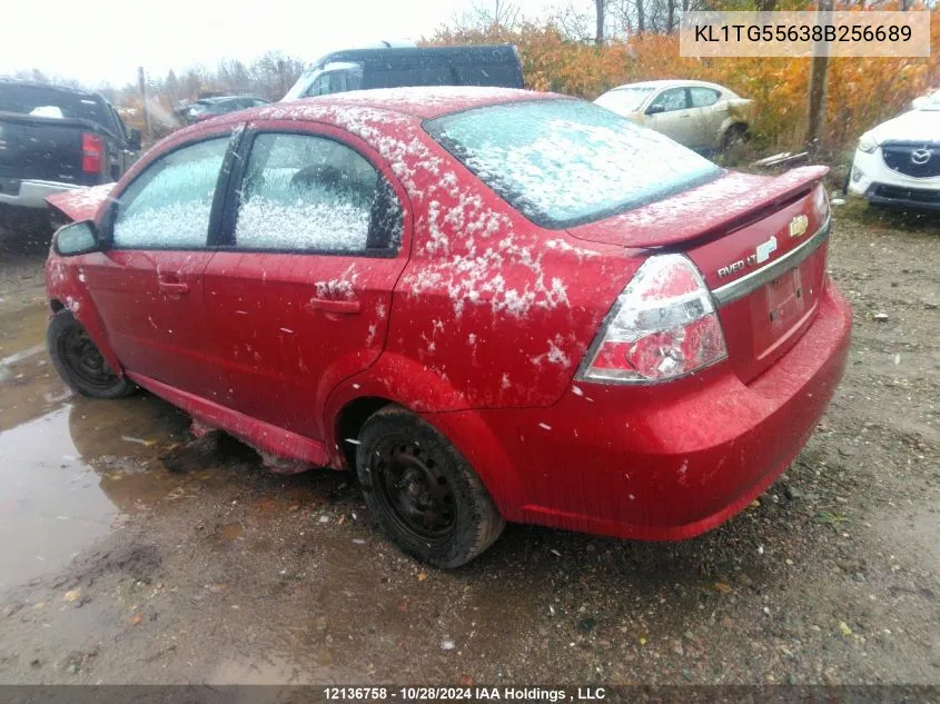 2008 Chevrolet Aveo VIN: KL1TG55638B256689 Lot: 12136758