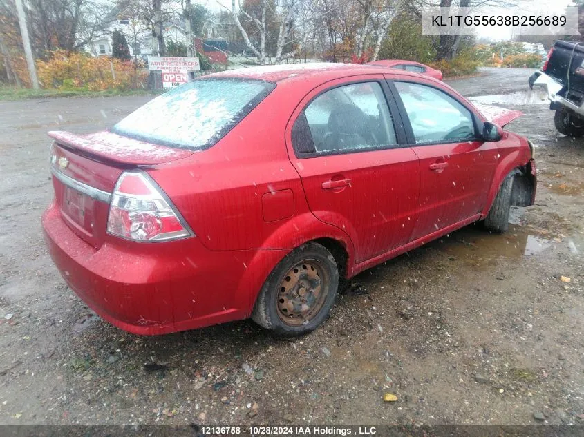 2008 Chevrolet Aveo VIN: KL1TG55638B256689 Lot: 12136758