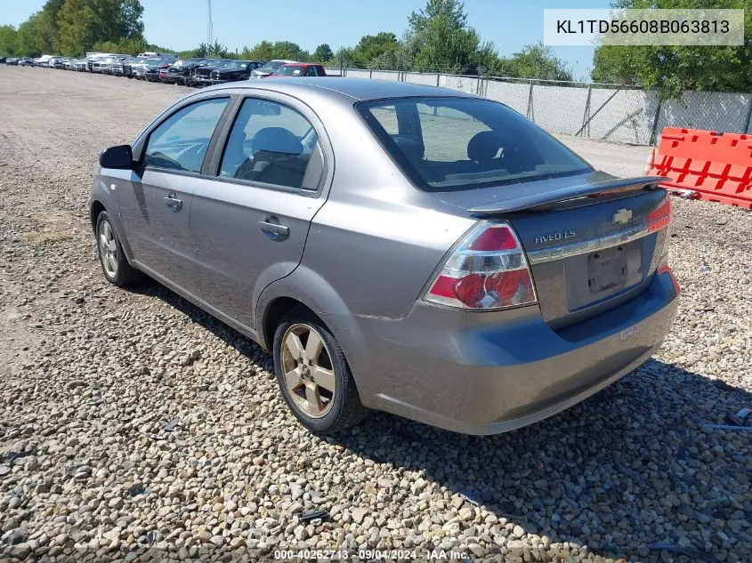 2008 Chevrolet Aveo Ls VIN: KL1TD56608B063813 Lot: 40262713