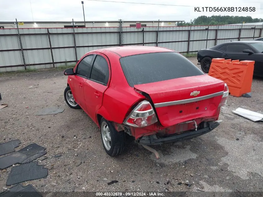 2008 Chevrolet Aveo Ls VIN: KL1TD566X8B124858 Lot: 40332679