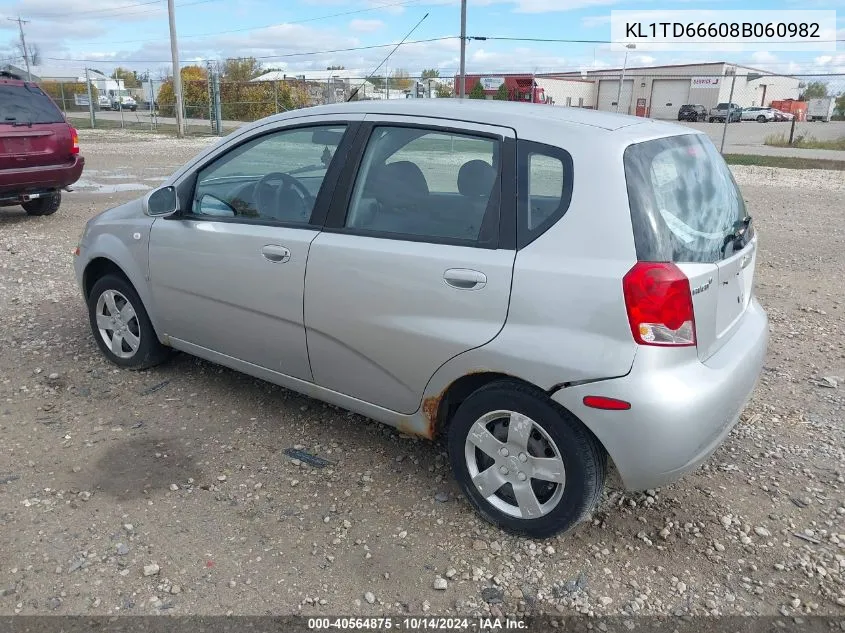 2008 Chevrolet Aveo 5 Special Value VIN: KL1TD66608B060982 Lot: 40564875