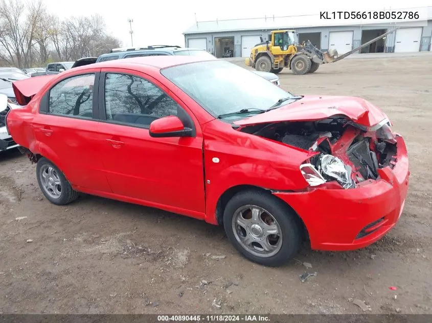 2008 Chevrolet Aveo Ls VIN: KL1TD56618B052786 Lot: 40890445