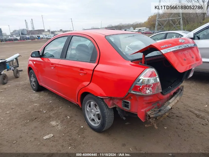 2008 Chevrolet Aveo Ls VIN: KL1TD56618B052786 Lot: 40890445