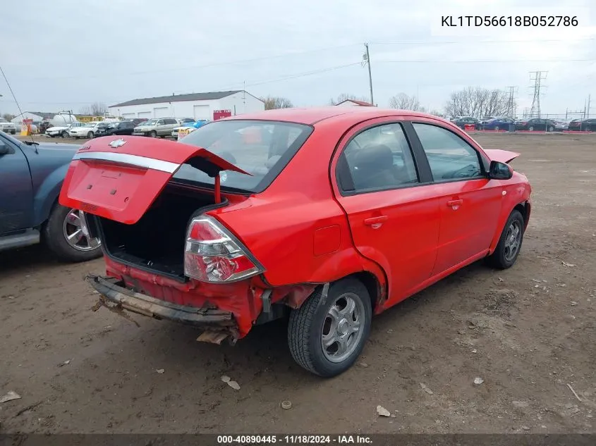 2008 Chevrolet Aveo Ls VIN: KL1TD56618B052786 Lot: 40890445