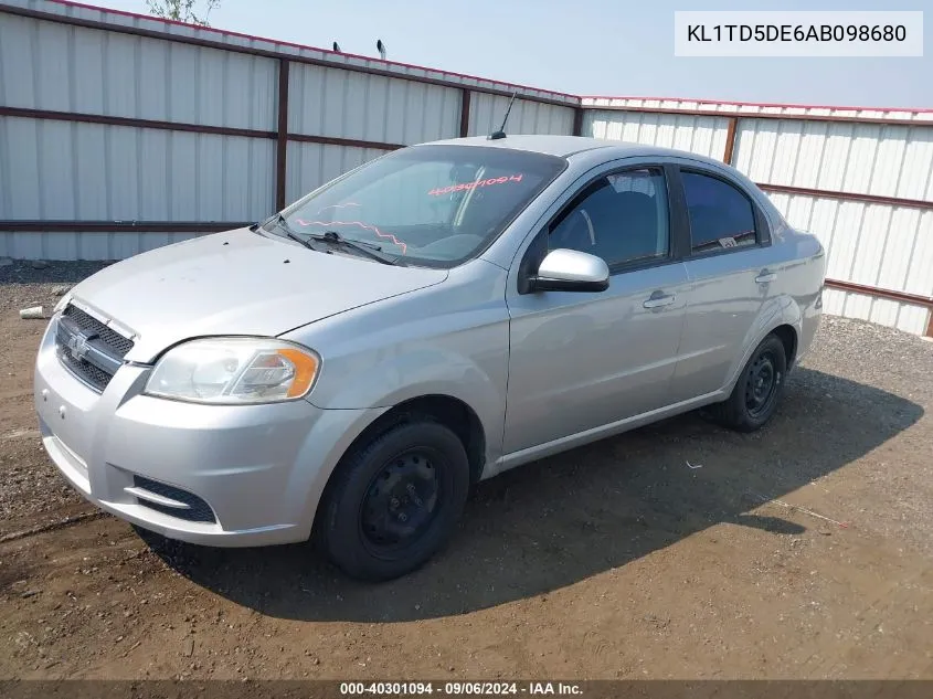 2010 Chevrolet Aveo Ls VIN: KL1TD5DE6AB098680 Lot: 40301094