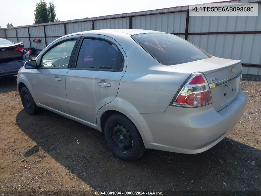 2010 Chevrolet Aveo Ls VIN: KL1TD5DE6AB098680 Lot: 40301094