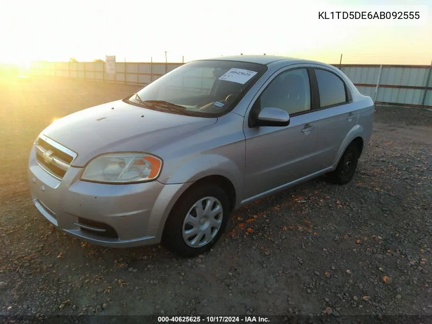 2010 Chevrolet Aveo Lt VIN: KL1TD5DE6AB092555 Lot: 40625625