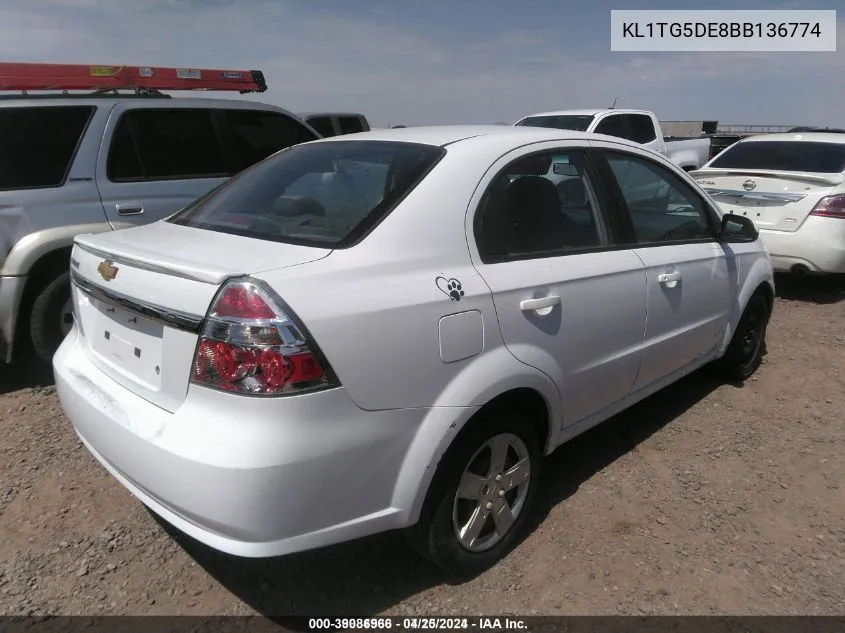 2011 Chevrolet Aveo 2Lt VIN: KL1TG5DE8BB136774 Lot: 39086966