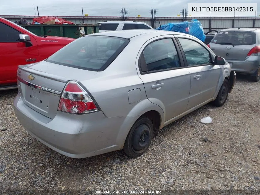 2011 Chevrolet Aveo 1Lt VIN: KL1TD5DE5BB142315 Lot: 39466140