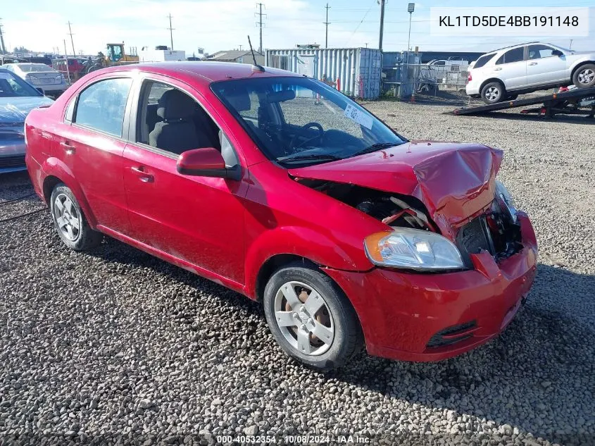 2011 Chevrolet Aveo Ls/Lt VIN: KL1TD5DE4BB191148 Lot: 40532354