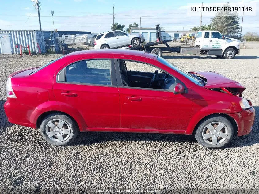 2011 Chevrolet Aveo Ls/Lt VIN: KL1TD5DE4BB191148 Lot: 40532354