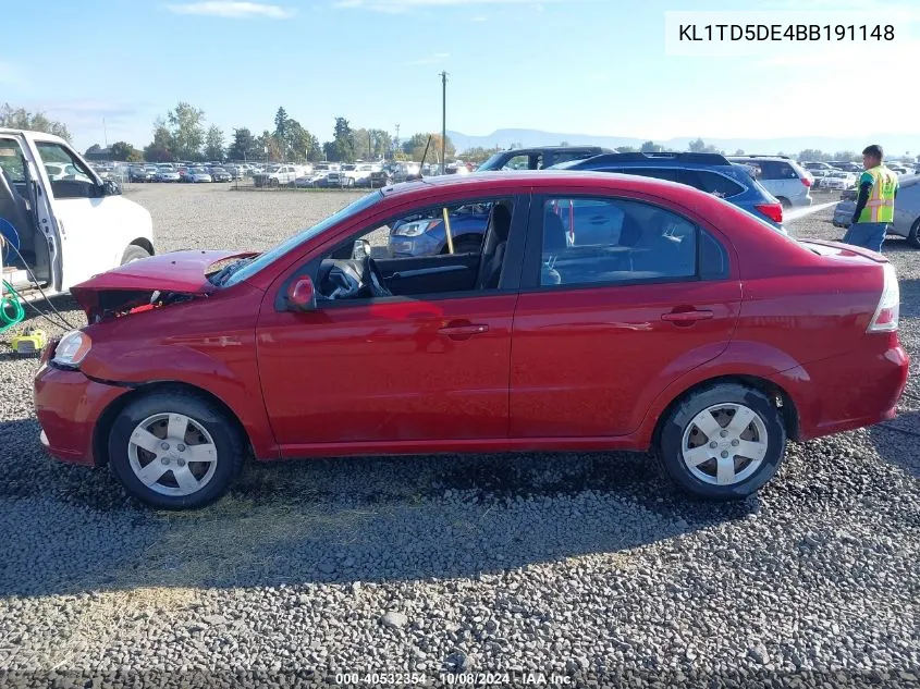 2011 Chevrolet Aveo Ls/Lt VIN: KL1TD5DE4BB191148 Lot: 40532354