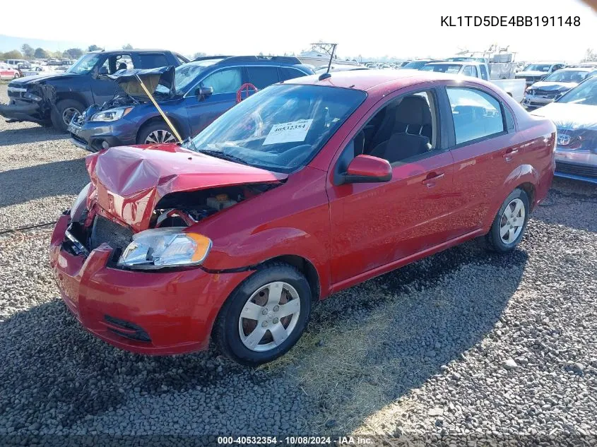 2011 Chevrolet Aveo Ls/Lt VIN: KL1TD5DE4BB191148 Lot: 40532354