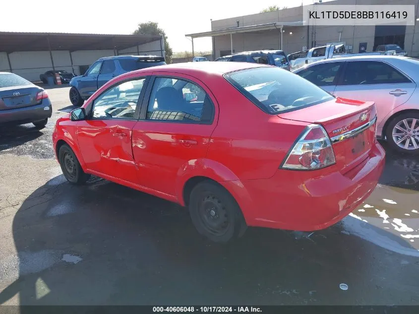 2011 Chevrolet Aveo 1Lt VIN: KL1TD5DE8BB116419 Lot: 40606048