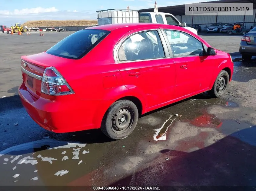 2011 Chevrolet Aveo 1Lt VIN: KL1TD5DE8BB116419 Lot: 40606048