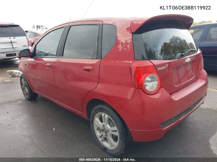 2011 Chevrolet Aveo 2Lt VIN: KL1TG6DE3BB119922 Lot: 40825626