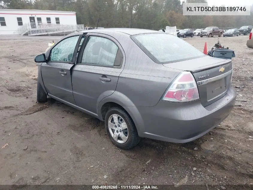 2011 Chevrolet Aveo 1Lt VIN: KL1TD5DE3BB189746 Lot: 40828265