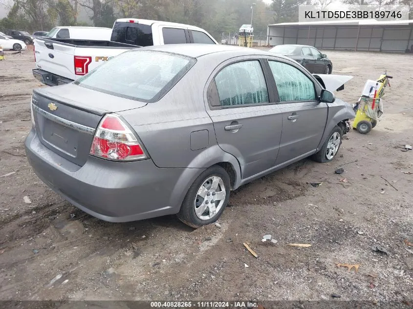 2011 Chevrolet Aveo 1Lt VIN: KL1TD5DE3BB189746 Lot: 40828265