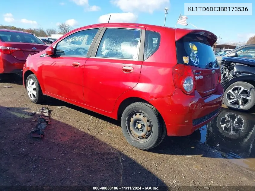 2011 Chevrolet Aveo 1Lt VIN: KL1TD6DE3BB173536 Lot: 40830106