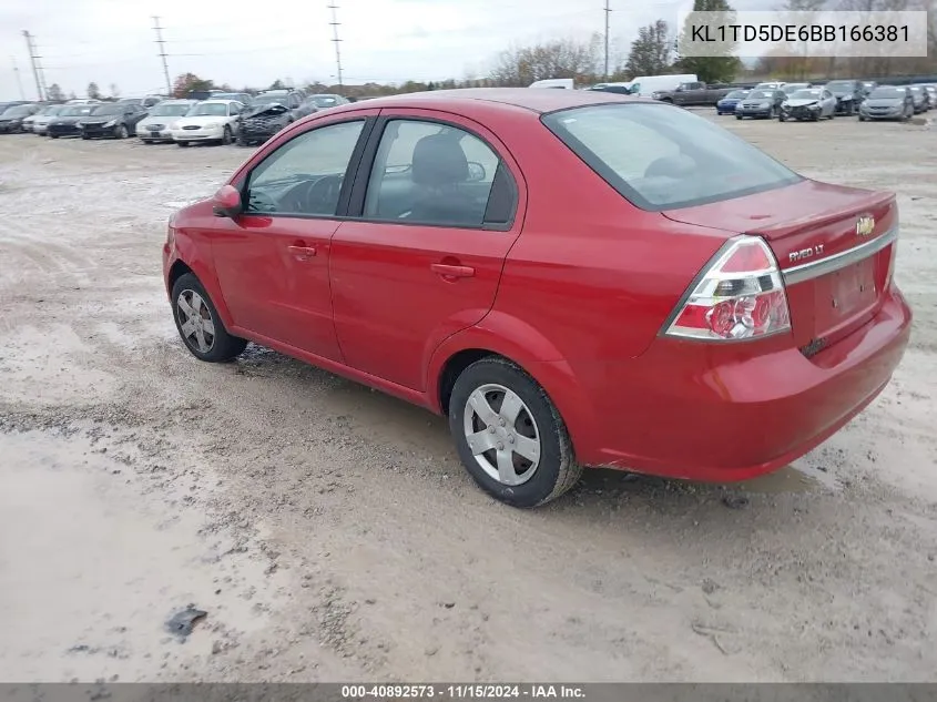 2011 Chevrolet Aveo 1Lt VIN: KL1TD5DE6BB166381 Lot: 40892573