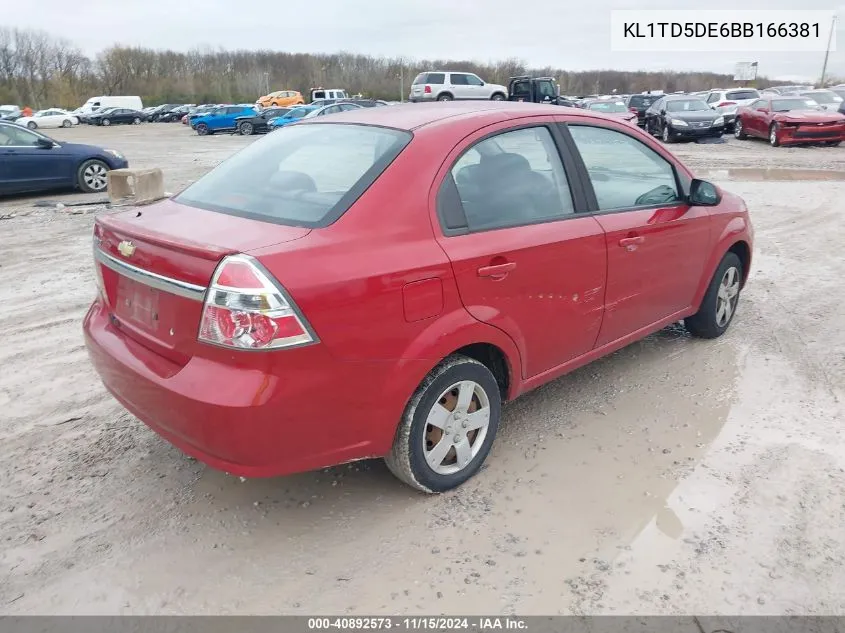 2011 Chevrolet Aveo 1Lt VIN: KL1TD5DE6BB166381 Lot: 40892573