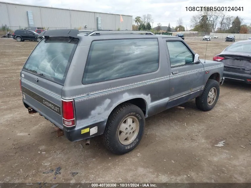 1986 Chevrolet Blazer S10 VIN: 1G8CT18R5G0124041 Lot: 40730306