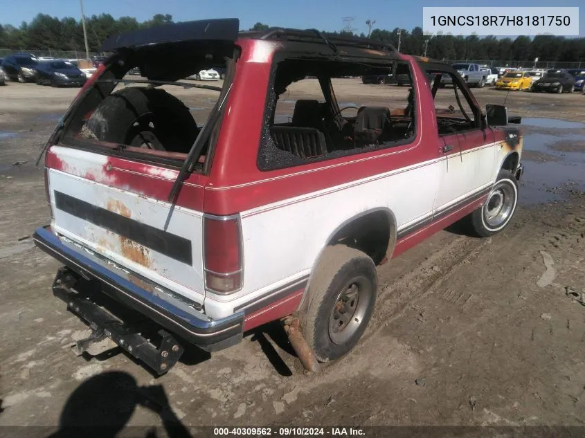 1987 Chevrolet Blazer S10 VIN: 1GNCS18R7H8181750 Lot: 40309562