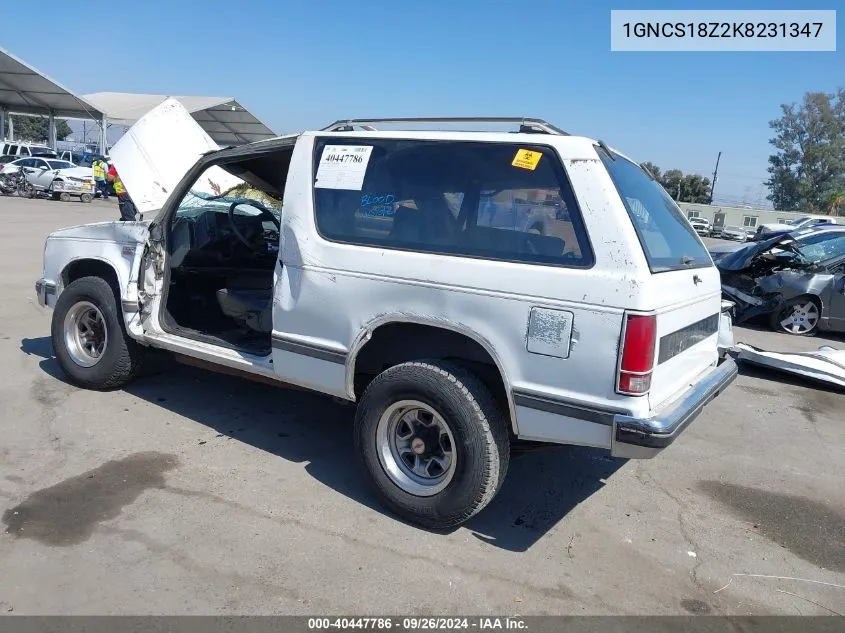 1989 Chevrolet Blazer S10 VIN: 1GNCS18Z2K8231347 Lot: 40447786