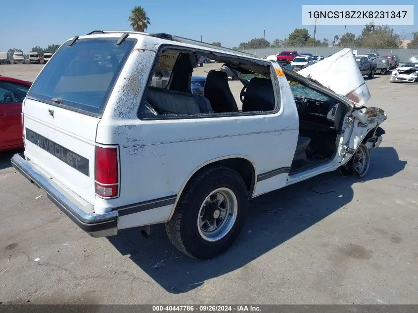 1989 Chevrolet Blazer S10 VIN: 1GNCS18Z2K8231347 Lot: 40447786