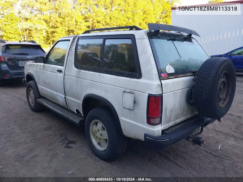 1991 Chevrolet Blazer S10 VIN: 1GNCT18Z8M8113318 Lot: 40605433