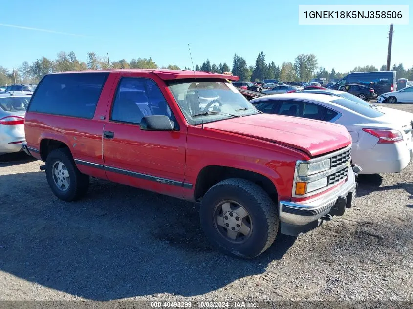 1992 Chevrolet Blazer K1500 VIN: 1GNEK18K5NJ358506 Lot: 40493299