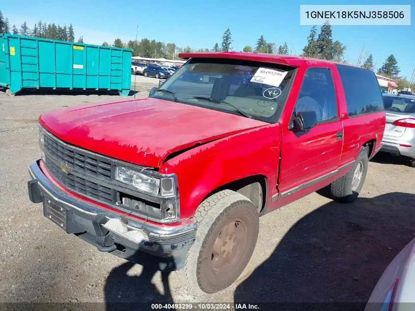 1992 Chevrolet Blazer K1500 VIN: 1GNEK18K5NJ358506 Lot: 40493299