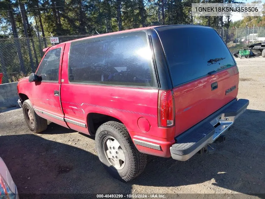 1992 Chevrolet Blazer K1500 VIN: 1GNEK18K5NJ358506 Lot: 40493299