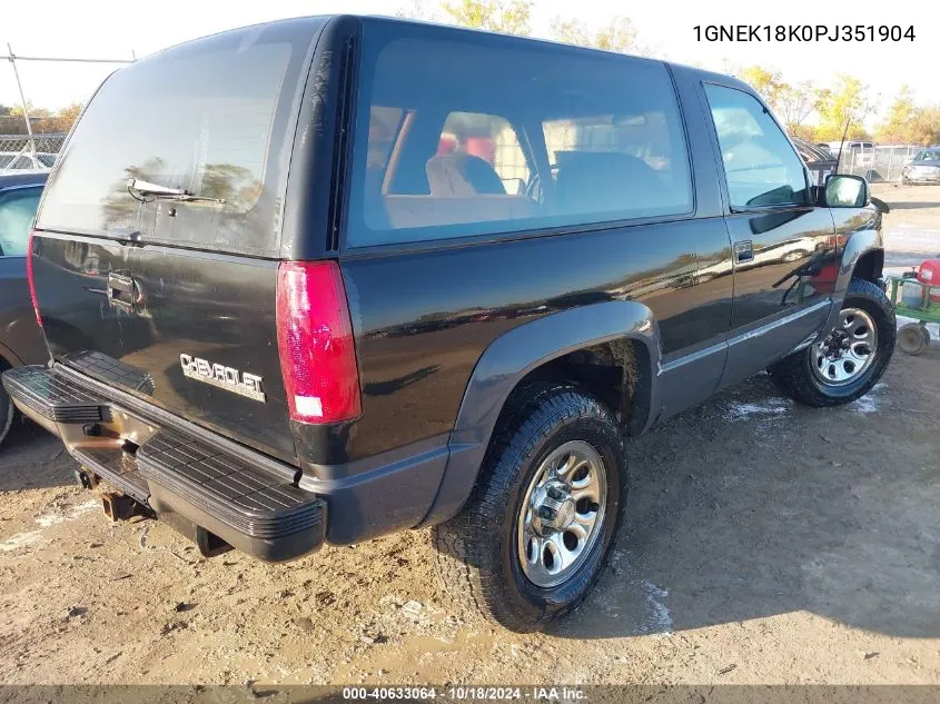 1993 Chevrolet Blazer K1500 VIN: 1GNEK18K0PJ351904 Lot: 40633064