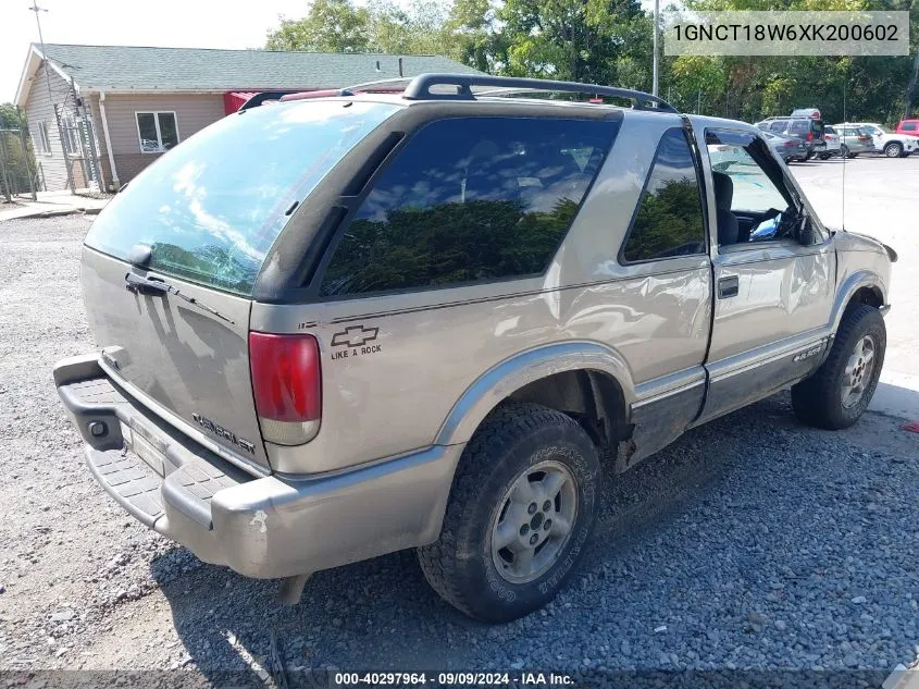 1999 Chevrolet Blazer VIN: 1GNCT18W6XK200602 Lot: 40297964