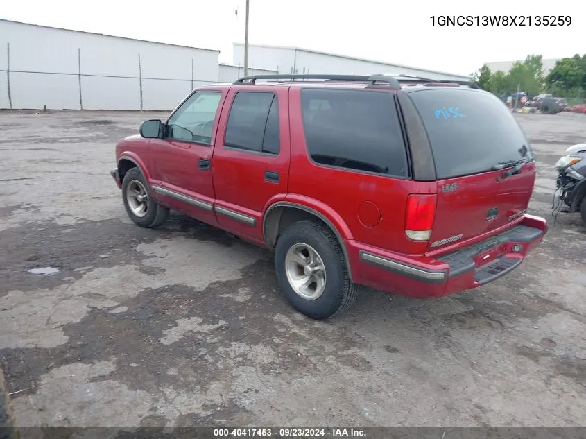 1999 Chevrolet Blazer Ls VIN: 1GNCS13W8X2135259 Lot: 40417453