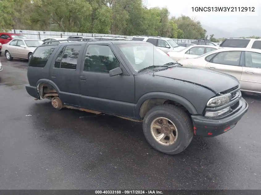 2000 Chevrolet Blazer Ls VIN: 1GNCS13W3Y2112912 Lot: 40333188