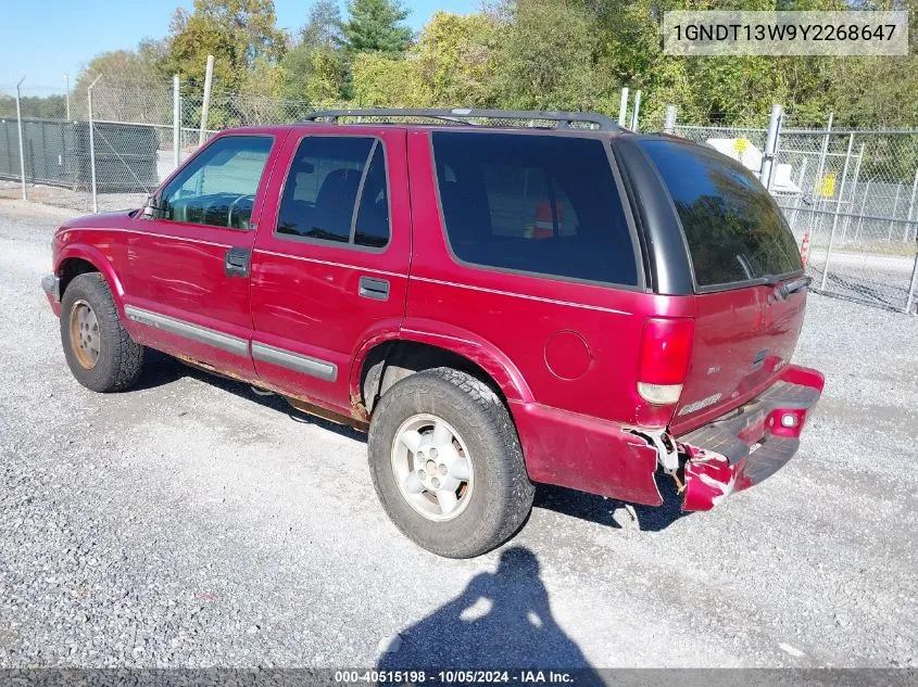 2000 Chevrolet Blazer Ls VIN: 1GNDT13W9Y2268647 Lot: 40515198