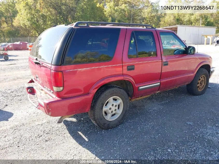 2000 Chevrolet Blazer Ls VIN: 1GNDT13W9Y2268647 Lot: 40515198