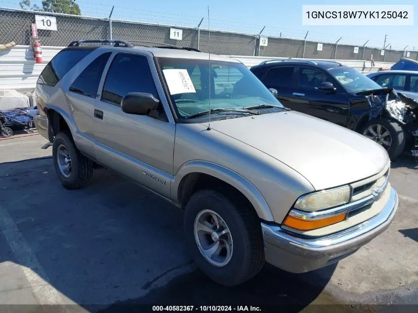 2000 Chevrolet Blazer Ls VIN: 1GNCS18W7YK125042 Lot: 40582367