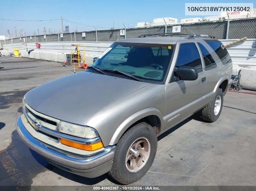 2000 Chevrolet Blazer Ls VIN: 1GNCS18W7YK125042 Lot: 40582367