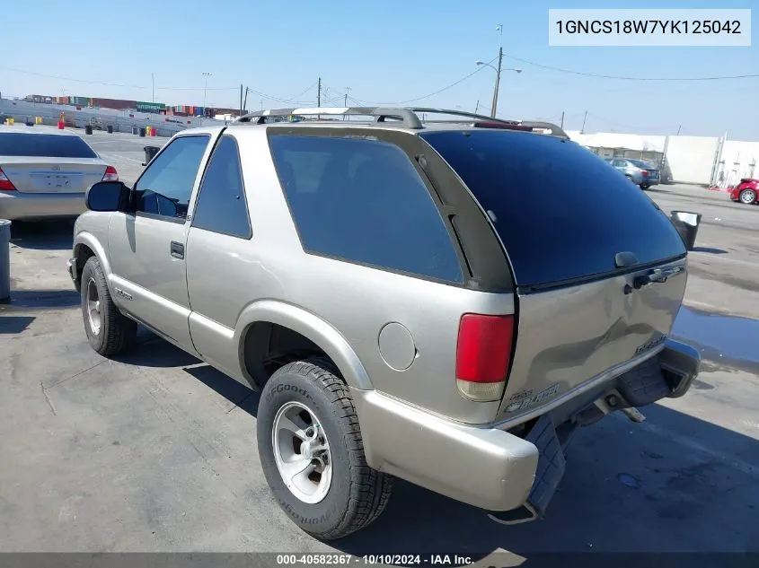 2000 Chevrolet Blazer Ls VIN: 1GNCS18W7YK125042 Lot: 40582367