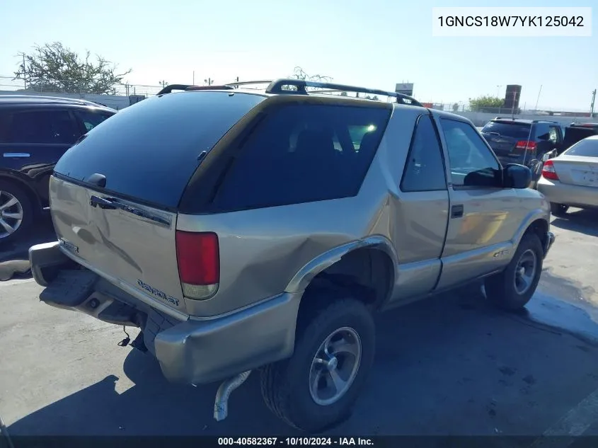 2000 Chevrolet Blazer Ls VIN: 1GNCS18W7YK125042 Lot: 40582367