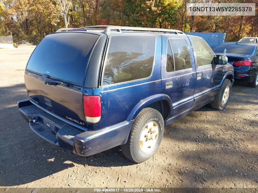 2000 Chevrolet Blazer Trailblazer VIN: 1GNDT13W5Y2285378 Lot: 40649517