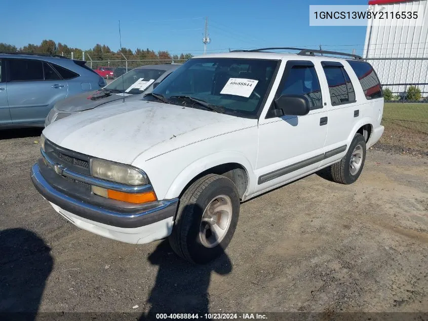 2000 Chevrolet Blazer Ls VIN: 1GNCS13W8Y2116535 Lot: 40688844