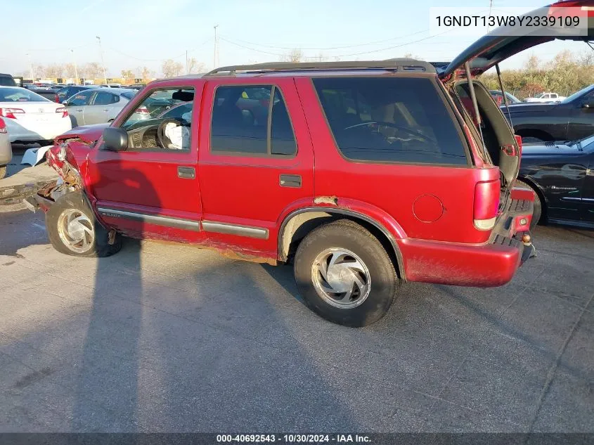 2000 Chevrolet Blazer Lt VIN: 1GNDT13W8Y2339109 Lot: 40692543