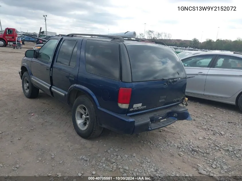 2000 Chevrolet Blazer Ls VIN: 1GNCS13W9Y2152072 Lot: 40705581