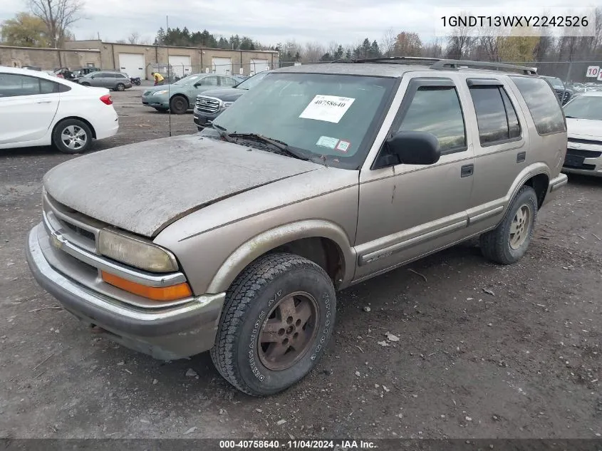 2000 Chevrolet Blazer Lt VIN: 1GNDT13WXY2242526 Lot: 40758640